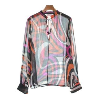 エミリオプッチ(EMILIO PUCCI)のEMILIO PUCCI ブラウス 44(XL位) 黒xオレンジx赤等(総柄) 【古着】【中古】(シャツ/ブラウス(長袖/七分))