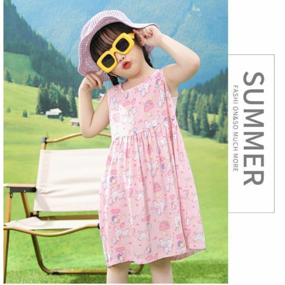 夏ワンピースキッズ（ユニコーン/120サイズ綿ノースリーブワンピース キッズ/ベビー/マタニティのキッズ服女の子用(90cm~)(ワンピース)の商品写真