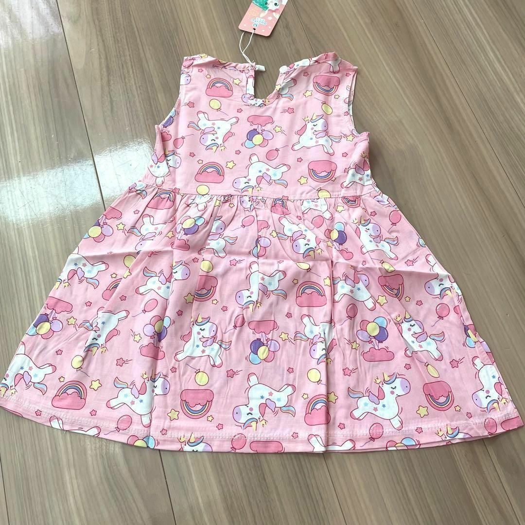 夏ワンピースキッズ（ユニコーン/120サイズ綿ノースリーブワンピース キッズ/ベビー/マタニティのキッズ服女の子用(90cm~)(ワンピース)の商品写真