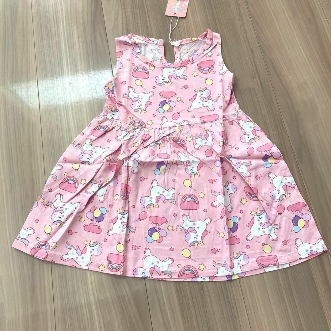 夏ワンピースキッズ（ユニコーン/110サイズ綿ノースリーブワンピース キッズ/ベビー/マタニティのキッズ服女の子用(90cm~)(ワンピース)の商品写真