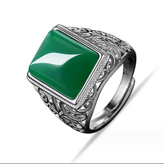 【高級感】メンズ　リング　指輪　グリーン　ヴィンテージ　シルバー　緑　パーティー(リング(指輪))