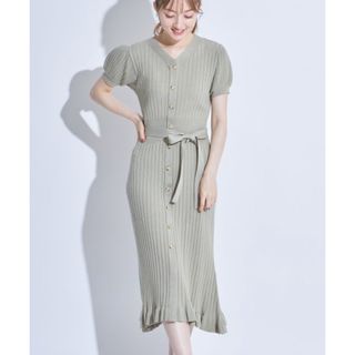 TOCCO closet - トッコクローゼット　ウエストりぼん付き裾フリルシャリ感リブニットワンピース