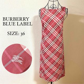 バーバリーブルーレーベル(BURBERRY BLUE LABEL)のバーバリーブルーレーベル ノースリーブ ワンピース ノバチェック  ピンク 36(ひざ丈ワンピース)