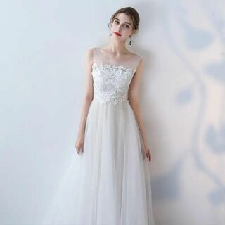 【ウエディング】ドレス　L　Aラインドレス　二次会　ワンピース　結婚式(ウェディングドレス)