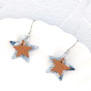 Star☆レザーとデニムのピアス or イヤリング(ピアス)