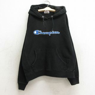 チャンピオン(Champion)の古着 長袖 チャンピオン champion リバースウィーブ パーカー キッズ ボーイズ 子供服 ビッグロゴ 黒 ブラック 24may17(シャツ/カットソー)