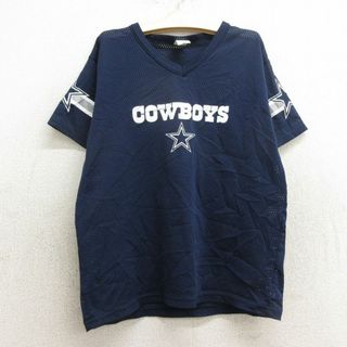 古着 半袖 Tシャツ キッズ ボーイズ 子供服 NFL ダラスカウボーイズ 24 メッシュ地 Vネック 紺 ネイビー アメフト スーパーボウル ゲームシャツ ユニフォーム 24may17(シャツ/カットソー)