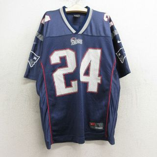 ナイキ(NIKE)の古着 ナイキ NIKE 半袖 ビンテージ フットボール Tシャツ キッズ ボーイズ 子供服 00年代 00s NFL ニューイングランドペイトリオッツ タイロー 24 メッシュ地 Vネック 紺 ネイビー アメフト スーパーボウル ゲームシャツ ユニフォーム 24may17(シャツ/カットソー)