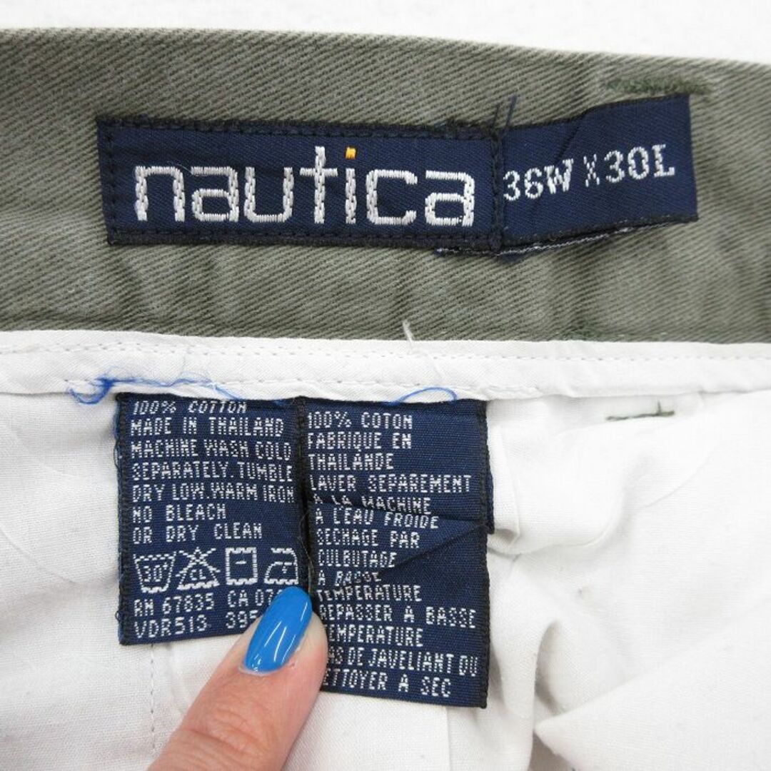 NAUTICA(ノーティカ)のW34★古着 ノーティカ NAUTICA ブランド チノ パンツ チノパン メンズ 90年代 90s コットン 緑系 グリーン 24may17 中古 ボトムス ロング メンズのパンツ(ワークパンツ/カーゴパンツ)の商品写真