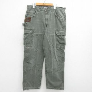 ラングラー(Wrangler)のW38★古着 ラングラー Wrangler ペインター パンツ メンズ 00年代 00s リップストップ ダブルニー コットン 濃緑 グリーン 24may17 中古 ボトムス ロング(ワークパンツ/カーゴパンツ)