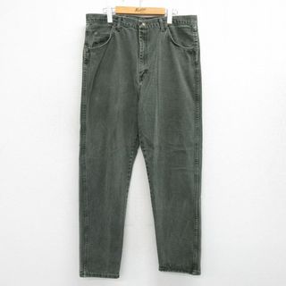 ラングラー(Wrangler)のW37★古着 ラングラー Wrangler ジーンズ メンズ 90年代 90s コットン USA製 緑系 グリーン デニム 24may17 中古 ボトムス ジーパン Gパン ロング パンツ(ワークパンツ/カーゴパンツ)