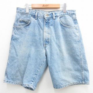 ラングラー(Wrangler)のW34★古着 ラングラー Wrangler ショート パンツ ショーツ メンズ 90年代 90s コットン USA製 紺 ネイビー デニム 24may17 中古 ボトムス 短パン ショーパン ハーフ(ワークパンツ/カーゴパンツ)