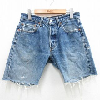 リーバイス(Levi's)のW31★古着 リーバイス Levis ショート パンツ ショーツ メンズ 00年代 00s コットン 紺 ネイビー デニム 24may17 中古 ボトムス 短パン ショーパン ハーフ(ワークパンツ/カーゴパンツ)