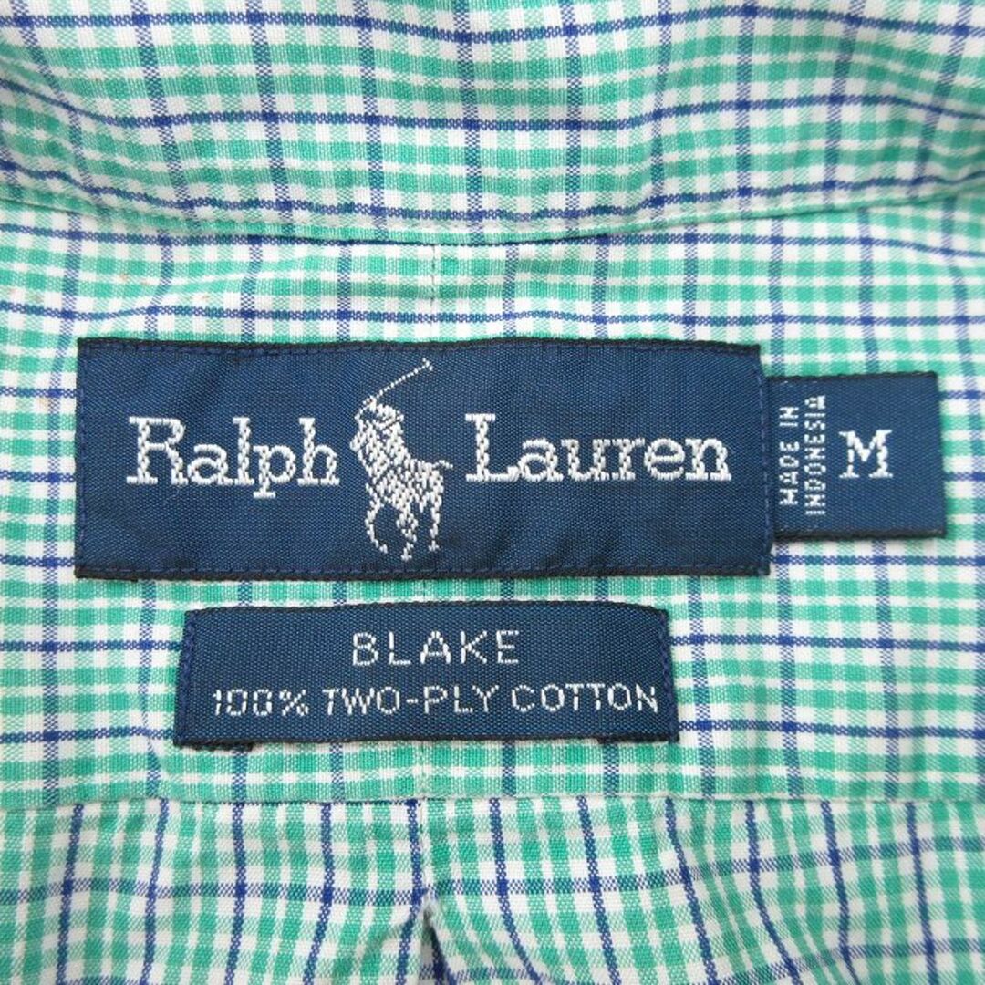 Ralph Lauren(ラルフローレン)のXL★古着 ラルフローレン Ralph Lauren 長袖 ブランド シャツ メンズ 90年代 90s ワンポイントロゴ BLAKE ロング丈 コットン ボタンダウン 緑 グリーン チェック 24may17 中古 トップス メンズのトップス(シャツ)の商品写真