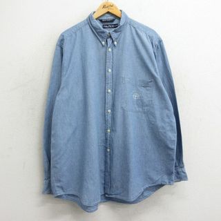 ノーティカ(NAUTICA)のXL★古着 ノーティカ NAUTICA 長袖 ブランド シャンブレー シャツ メンズ 90年代 90s ワンポイントロゴ 大きいサイズ コットン ボタンダウン 薄紺 ネイビー 24may17 中古 トップス(シャツ)