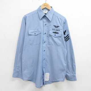 L★古着 長袖 ミリタリー シャツ メンズ 90年代 90s USネイビー NAVY USA製 薄紺 ネイビー 24may17 中古 トップス(シャツ)