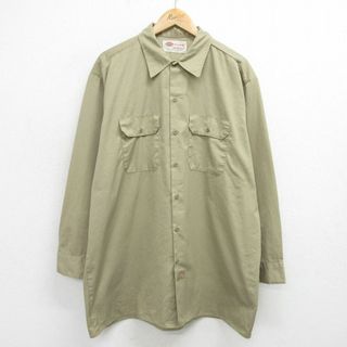 ディッキーズ(Dickies)のXL★古着 ディッキーズ Dickies 長袖 ワーク シャツ メンズ 00年代 00s 大きいサイズ ロング丈 ベージュ カーキ 24may17 中古 トップス(シャツ)