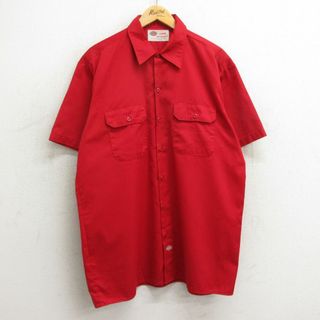 ディッキーズ(Dickies)のXL★古着 ディッキーズ Dickies 半袖 ワーク シャツ メンズ 00年代 00s ロング丈 赤 レッド 24may17 中古 トップス(シャツ)