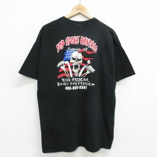 Hanes - L★古着 ヘインズ Hanes 半袖 ビンテージ Tシャツ メンズ 00年代 00s スカル バイク ハーレーダビッドソン Harley Davidson 大きいサイズ コットン クルーネック 黒 ブラック 24may17 中古