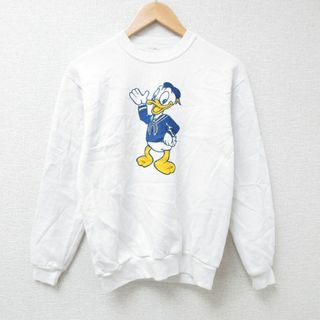 ディズニー(Disney)のS★古着 ジャージーズ 長袖 スウェット メンズ 90年代 90s ディズニー DISNEY ドナルドダック クルーネック 白 ホワイト 24may17 中古 スエット トレーナー トップス(パーカー)