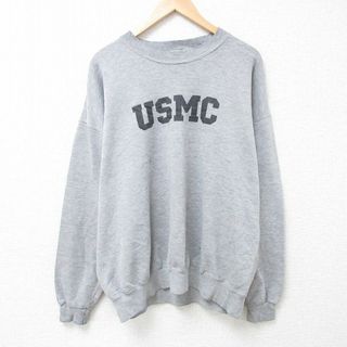 XL★古着 長袖 スウェット メンズ 90年代 90s ミリタリー USMC アメリカ海兵隊 大きいサイズ クルーネック USA製 グレー 霜降り 24may17 中古 スエット トレーナー トップス(パーカー)