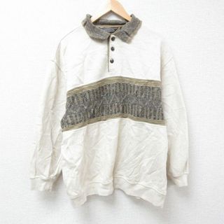 XL★古着 長袖 スウェット メンズ 90年代 90s ツートンカラー 大きいサイズ 襟付き ベージュ他 カーキ 霜降り 24may17 中古 スエット トレーナー トップス(パーカー)