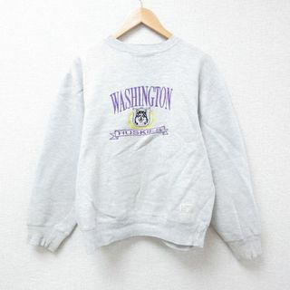 L★古着 長袖 スウェット メンズ 90年代 90s ワシントン 刺繍 クルーネック 薄グレー 霜降り 24may17 中古 スエット トレーナー トップス(パーカー)