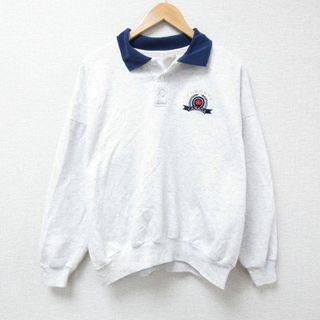 XL★古着 長袖 スウェット メンズ 90年代 90s カナダ トロント 大きいサイズ 襟付き カナダ製 薄グレー 霜降り 24may17 中古 スエット トレーナー トップス(パーカー)