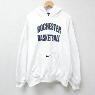 ナイキ(NIKE)のXL★古着 ナイキ NIKE 長袖 スウェット パーカー メンズ 00年代 00s ロチェスター バスケットボール 大きいサイズ 白 ホワイト 24may17 中古 スエット トレーナー トップス(パーカー)