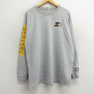 スターター(STARTER)のXL★古着 スターター STARTER 長袖 ビンテージ Tシャツ メンズ 90年代 90s ビッグロゴ 大きいサイズ コットン クルーネック USA製 グレー 霜降り 【spe】 24may17 中古(Tシャツ/カットソー(半袖/袖なし))