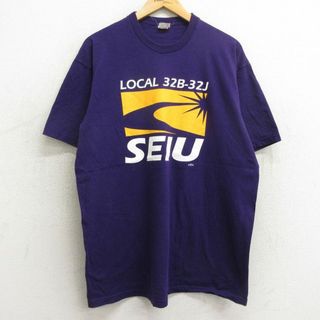 XL★古着 半袖 ビンテージ Tシャツ メンズ 00年代 00s SEIU コットン クルーネック 紫 パープル 24may17 中古(Tシャツ/カットソー(半袖/袖なし))