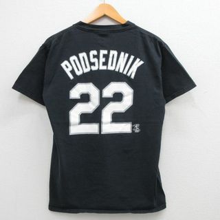 M★古着 マジェステック 半袖 ビンテージ Tシャツ メンズ 90年代 90s MLB シカゴソックス スコットボドセドニック 22 コットン クルーネック 黒 ブラック メジャーリーグ ベースボール 野球 24may17 中古(Tシャツ/カットソー(半袖/袖なし))