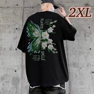【2XL】メンズ　大きいサイズ  Ｔシャツ　半袖　プリント　男女兼用　ブラック(Tシャツ/カットソー(半袖/袖なし))