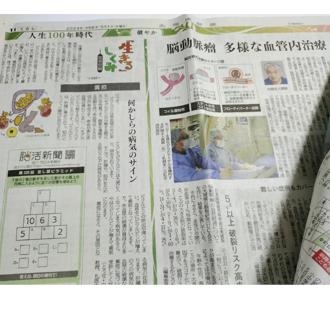 北海道新聞 2024年5月1日発行 桂由美 脳動脈瘤 パリ五輪 エンタメ/ホビーのコレクション(印刷物)の商品写真