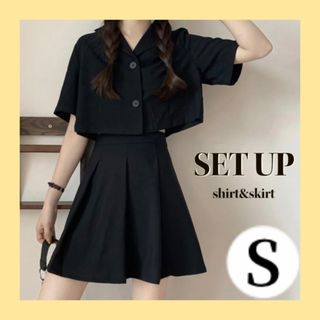 可愛い❤️セットアップ　2点セット　夏服　レディース　スカート　黒　新品　韓国(シャツ/ブラウス(半袖/袖なし))