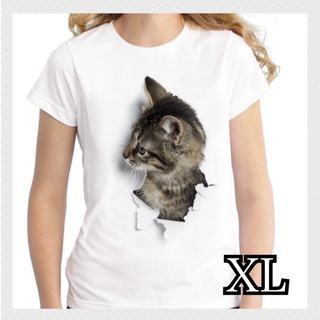 3Dシャツ Tシャツ 半袖 ホワイト XL 猫 ねこ 売れ筋商品(Tシャツ(半袖/袖なし))