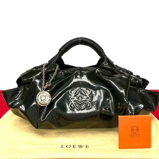 LOEWE - 極 美品 保存袋付 LOEWE ロエベ ナッパアイレ アナグラム ロゴ チャーム エナメル ハンドバッグ トートバッグ ブラック 2109-3