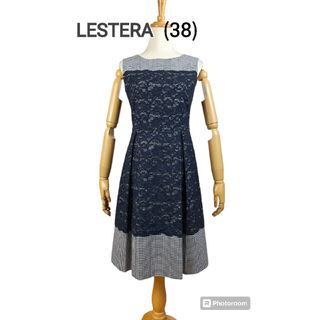 美品 LESTERA レースチュール千鳥柄ワンピース(ひざ丈ワンピース)