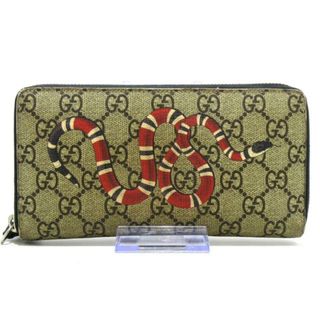 グッチ(Gucci)のGUCCI(グッチ) 長財布 スネークプリント 451273 ベージュ×ダークブラウン×マルチ ラウンドファスナー PVC(塩化ビニール)×レザー(財布)