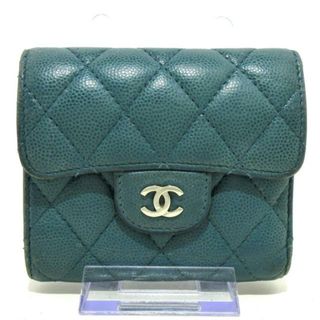 シャネル(CHANEL)のCHANEL(シャネル) 3つ折り財布 マトラッセ ブルーグリーン シルバー金具 キャビアスキン(財布)