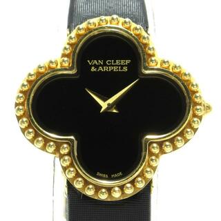 Van Cleef & Arpels - VanCleef & Arpels(VCA/ヴァンクリ) 腕時計 ヴィンテージ アルハンブラ VCARD21900 レディース K18YG/オニキス文字盤/サテンベルト 黒