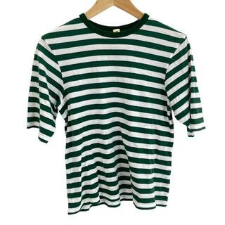 nagonstans(ナゴンスタンス) 半袖Tシャツ サイズ38 M レディース美品  - ダークグリーン×白 クルーネック/ボーダー(Tシャツ(半袖/袖なし))