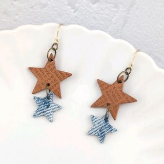 Star☆レザーとデニムのピアス or イヤリング(ピアス)