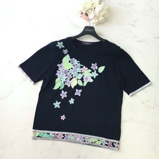 美品　LEONARD レオナール  シルクニット　刺繍　カットソー　トップス