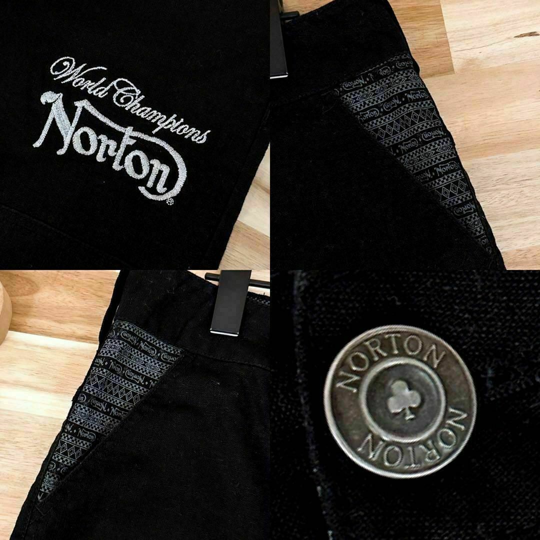 Norton(ノートン)の【ノートン】NORTON 刺繍ロゴ ハーフパンツ バイク 黒ブラック×白ホワイト メンズのパンツ(ショートパンツ)の商品写真