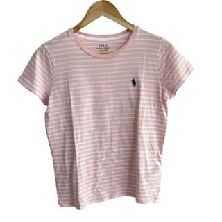 ポロラルフローレン(POLO RALPH LAUREN)のPOLObyRalphLauren(ポロラルフローレン) 半袖Tシャツ サイズS レディース美品  - ライトピンク×白 クルーネック/ボーダー/刺繍(Tシャツ(半袖/袖なし))