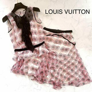 ルイヴィトン(LOUIS VUITTON)の美品꧁ルイヴィトン꧂セットアップ　スカート　ノースリーブ　花柄　シルク100%(その他ドレス)