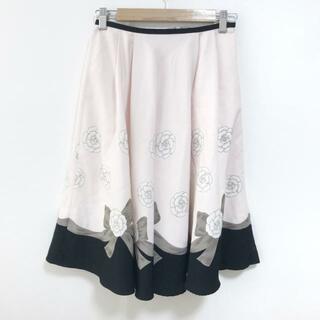 M'S GRACY(エムズグレイシー) スカート サイズ40 M レディース - ライトピンク×黒×マルチ ひざ丈/花柄/リボン