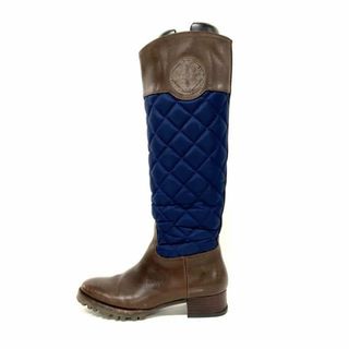 トリーバーチ(Tory Burch)のTORY BURCH(トリーバーチ) ロングブーツ 5M レディース ダークブラウン×ネイビー キルティング レザー×ナイロン(ブーツ)