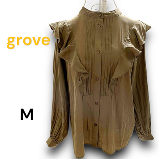 【セール】grove グローブ フリルが上品なクラシカルブラウス グリーン M